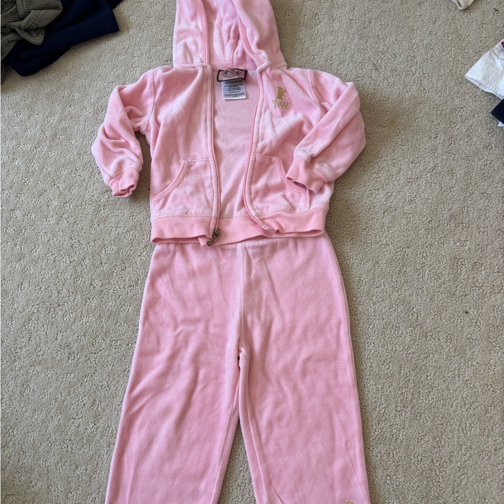 Y2K Juicy Couture Pink velour Hooded Pajama Set for Kids